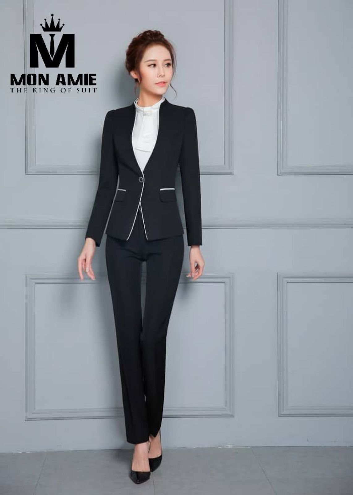 Black Colarless Suit With Trousers 